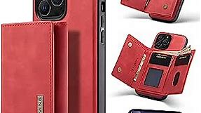 Case for iPhone 13 Pro Max Wallet Case with Card Holder, 2 in 1 Detachable Back Cover, Magnetic Leather Pocket Kickstand Case Shockproof Cover with 7 Card Slots Phone case 6.7 Inch (Red)