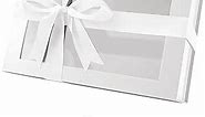 Large White Gift Box with Window, 13.5x9x4.1 Inches Clear Gift Box for Present Contains Ribbon, Card, Bridesmaid Proposal Box, Extra Large Gift Box with Magnetic Lid (Glossy White)