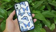FANXI Blue Butterfly Phone Case for iPhone 12 Mini 5.4 Inch - Shockproof Protective Designed Cute Butterflies Phone Case for 12 Mini Case for Women Girls Teens Black