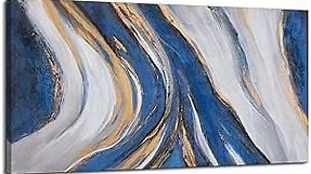 Abstract Wall Art Canvas Art Wall Decor Framed Wall Art for Living Room Modern Home Decor Blue Whit Yellow Theme Abstract Prints Wall Decorations for Bedroom Size 30x60 Large Wall Art Modern Decor