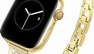 Newlibery Slim Gold Watch Bands Women Femine Dainty Compatible with Apple Watch 42mm 44mm 45mm Adjustable Metal Band Dressy Bracelet for iWatch Series 9/8/7/6/5/4/3/2/1/SE Gift for Her