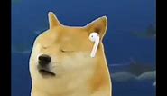 Doge listening with a earphone|| cheems doge meme template