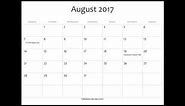 August 2017 Calendar Printable with Holidays and Moon Phases
