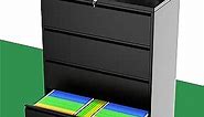 Greenvelly 4 Drawer Lateral File Cabinet with Lock, Locking Filing Cabinet, Metal Steel File Drawers Cabinet for Home Office, Horizontal File Cabinets for Legal/Letter/A4/F4 Size with Hanging Bars&Key