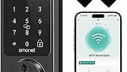 WiFi Keyless Front Door Lock: SMONET Fingerprint Entry Smart Locks, App Remote Control for Rental, Digital Keypad Bluetooth Deadbolt Lock with Alexa Auto Lock Notification Code Fob for Home, Black