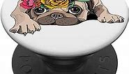 Cute Pug Pop Socket Flower Rose Floral Colorful On White PopSockets PopGrip: Swappable Grip for Phones & Tablets PopSockets Standard PopGrip