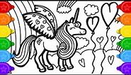 Glitter party unicorn coloring page and drawing | How to draw a glitter party unicorn coloring page