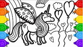 Glitter party unicorn coloring page and drawing | How to draw a glitter party unicorn coloring page