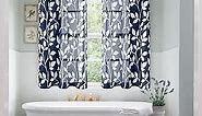 XTMYI Blue Kitchen Curtans,Leaf Pattern Short Length Bathroom Window Curtain,48 Inch Long,Dark Navy and White