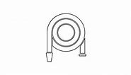 Black line Fire hose reel icon isolated on white background. 4K Video motion graphic animation.