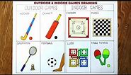 How to draw outdoor and Indoor games step by step very easy