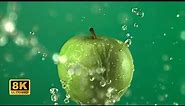 8K Video | Slow Motion Green Apple Water Splash in 8K Ultra HD | Samsung Qled 8K