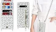 DEYHU Samsung Galaxy S10 Wallet Case with Card Holder for Women, Galaxy S10 Phone Case with Strap Credit Card Slots Crossbody with Kickstand Zipper Shockproof Case for S10 - White Leopard