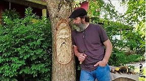 Carving a Woodspirit in a Tree Using Hand Tools