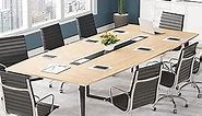 Tribesigns 8FT Conference Table, 94.48L x 47.21W x 29.52H Inches Boat Shaped Meeting Table with Rectangle Grommet, Modern Seminar Boardroom Table for Office Conference Room (Light Wood Grain, 8ft)