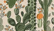 VEELIKE Desert Cactus Wallpaper 17.7''x118'' Green Cacti Succulents Floral Wallpaper Peel and Stick Boho Removable Wallpaper Self Adhesive Contact Paper for Walls Cabinets Shelves Bathroom Nursery