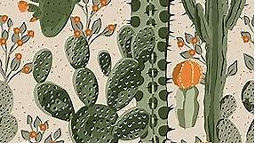 VEELIKE Desert Cactus Wallpaper 17.7''x118'' Green Cacti Succulents Floral Wallpaper Peel and Stick Boho Removable Wallpaper Self Adhesive Contact Paper for Walls Cabinets Shelves Bathroom Nursery