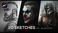 20 Sketches in 20 Minutes - Procreate Drawings Time Lapse | Sketchbook Tour