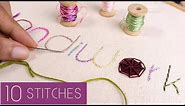 10 Hand Embroidery Letters for Beginners: Stitching Tutorials by HandiWorks