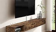 Pmnianhua Farmhouse Floating TV Stand with 2 Doors,55'' Under TV Shelf Floating,Wall Mounted TV Shelf,Rustic Floating TV Console for Under TV(Rustic Brown)