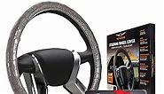 Steering Wheel Cover for Cars, Trucks, and SUVs FLO03 15 inches M Gray Faux Crocodile Universal Fit with Slip Resistant Grip 38cm Auto Car Accessories for Men & Women - SEOPLS0705
