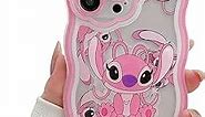 Cute Cartoon for iPhone 13 Case,Kawaii Stitch Kickstand Pattern Anime Wave Case, Clear Soft TPU Shockproof Protective Cover for Women Girls Teens Kids -Pink