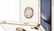 Hython Case for iPhone XR Case Ring Stand [360° Rotatable Ring Holder Magnetic Kickstand] Shiny Plating Rose Gold Edge Soft TPU Bumper Cover Shockproof Protective Phone Cases iPhone XR 6.1-Inch, White