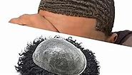 Afro Toupee For Black Men Hair Piece Full PU Hair Units For Black Men African American Mens Toupee Brazilian Human Hair Replacement System Kinky Curly Weave Patch Wigs #1 Jet Black Afro Curl 14mm