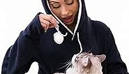 KangaKitty Cat Pouch Hoodie with Ears Cat Sweatshirt or Small Dog Pouch Hoodie Womens Long Sleeve Sweatshirt Pullover Kangaroo Hoodie Wearable Cat Carrier (Medium) Blue