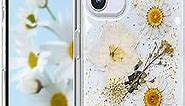 CEOKOK for iPhone 11 Case Clear with Real Pressed Flowers Design Glitter Cute Sparkly Floral Pattern Slim Soft TPU Protective Women Girl's Phone Cover (Gold)