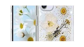 CEOKOK for iPhone 11 Case Clear with Real Pressed Flowers Design Glitter Cute Sparkly Floral Pattern Slim Soft TPU Protective Women Girl's Phone Cover (Gold)