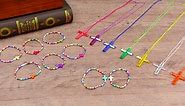 48 Pcs Cross Necklaces Craft Religious Gifts for Kids Include 24 Plastic Crystal Cross Necklace DIY Cross Necklace with 24 Christian Cross Bracelet for Sunday School Christian Easter Favor
