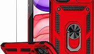for iPhone 11 Pro Max Case with Camera Lens Cover HD Screen Protector, Military Grade Drop Protection Magnetic Ring Holder Kickstand Protective Phone Case for Apple iPhone 11 Pro Max 6.5 inch (Red)