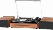 Record Player for Vinyl with External Speakers, Belt-Drive Turntable Dual Stereo Speakers Vintage LP Support 3 Speed Wireless AUX Headphone Input Auto Stop Music Lover Walnut Red