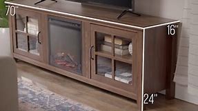 Walker Edison Furniture Company Simple 70 in. Dark Walnut 2-Door TV Stand with Electric Fireplace (Max tv size 75 in.) HD70FPSCDW