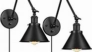 Balck Wrought Iron Wall Light Plug in Cord with On Off Switch Swing Arm Retro Vintage Wall Lamp Wall Mount Light Sconces 2 Lights