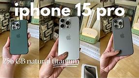 iPhone 15 Pro aesthetic unboxing ✿ natural titanium, cute silicone cases, comparing iPhone 14 pro