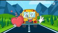 Cartoon School Bus Moving On The Road Greenscreen
