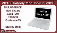 Mid 2010 MacBook (polycarbonate) Complete Upgrade (Ram, SSD, Battery) for 2023