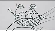 How to draw a bird nest and baby bird hatching/easy drawing step by step