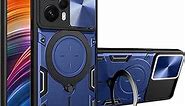 Ysnzaq Armor Case for Xiaomi Poco F5 /Redmi Note 12 Turbo, Lens Sliding Phone Cover with Magnetic Coil Bracket for Xiaomi Poco F5 /Redmi Note 12 Turbo CQ Navy