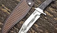 Bowie Knife Full Tang - 16 Inches Handmade Knife with Sheath - G10 Black Micarta Handle - Perfect for Sinning, Camping, Outdoor - 12C27 High Polish Steel knife with Leather Sheath