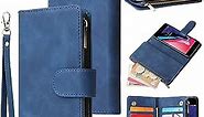 LBYZCASE Phone Case for iPhone 6,iPhone 6S Wallet Case,Luxury Folio Flip PU Leather Cover[Zipper Pocket][Magnetic Closure][Wrist Strap][Kickstand ] for Apple iPhone 6/6S-Blue