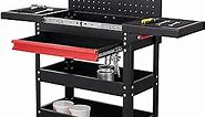 Rophefx 3-Tier Rolling Tool Cart with Sliding Top Mobile Toolbox on Wheels with Backplane Steel Tool Cart with Storage Drawer Utility Cart for Mechanic Warehouse Garage Workshop, Black & Red
