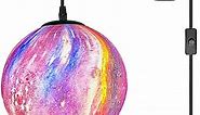 HFUGUD Plug in Pendant Light,Colorful Hanging Lamps That Plug Into Wall Outlet for Kids Room,Hanging Lights with Plug in Cord 16.4Ft,3D Paint Hanging Moon Lights for Bedroom(Bulb Included)
