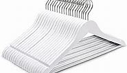 Amber Home White Wooden Hangers 10 Pack, White Wood Coat Hangers with Non Slip Pant Bar, Clothes Hangers for Shirts, Jackets, Dress (White, 10)