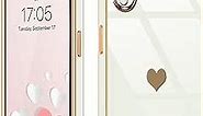 Urarssa Compatible with iPhone Xr Case Square Cute Plating Gold Luxury Love Heart Phone Case for Women Girls Shockproof Raised Full Camera Lens Protection Bumper Cover for iPhone Xr, White