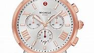 Michele Sporty Sport Sail Chronograph Silver Sunray Dial Rose Silicone Strap Watch, 38mm - MWW01P000009