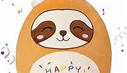 15" Birthday Sloth Plush Pillow Soft Sloth Plush Toy Cute Stuffed Animal Home Room Decoration Birthday Gift for Kids Toddlers Brown.