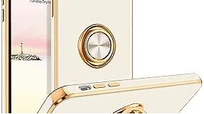 BENTOBEN iPhone Xs Case, Phone Case iPhone X, Slim Fit Sparkly Kickstand Ring Holder Design Shockproof Protection Soft TPU Bumper Drop Protective Girls Women Boy Men iPhone Xs/X 5.8" Cover, White/Gold